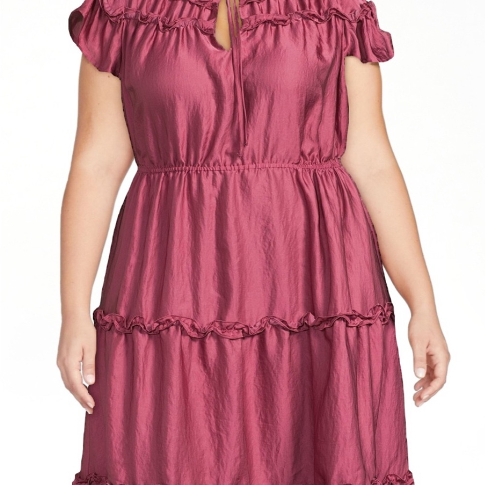 Eloquii Berry Ruffle Midi Dress